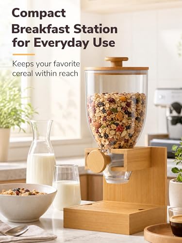 Bamboo Cereal Dispenser Countertop, 2L Airtight Single Pack