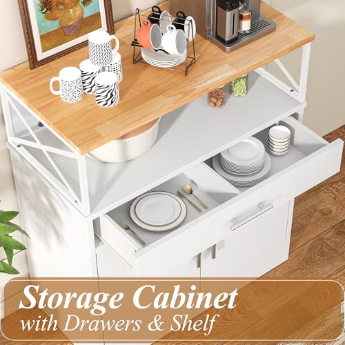 Shintenchi Kitchen Buffet Cabinet with Adjustable Shelf, Modern Kitchen Storage Cabinet,Farmhouse Coffee Bar Cabinet（White）