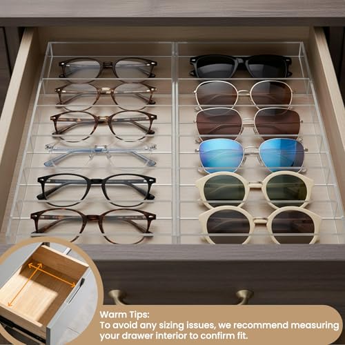 SOUJOY 2 Pack Acrylic Sunglasses Organizer, 6 Slot Clear Eyeglasses Storage Case, Eyewear Display Tray for Sunglasses, Fashion Eye Wear, Protective Glasses