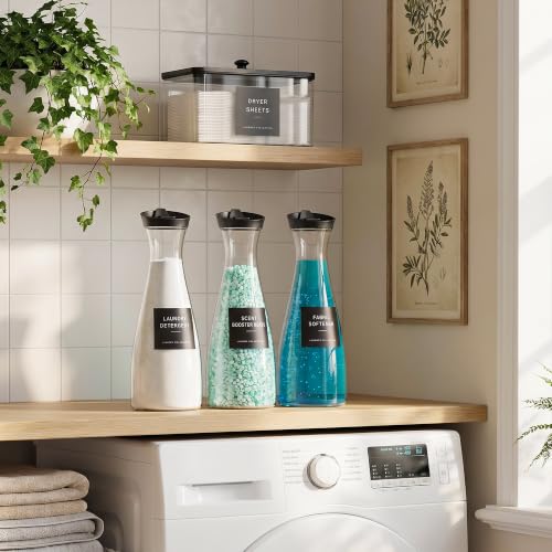 3 +1 Pack Laundry Detergent Dispenser with Dryer Sheet Holder | 54OZ Large Capacity Liquid Laundry Soap Dispenser, Black Laundry Room Organization and Storage for Powder and Fabric Softener