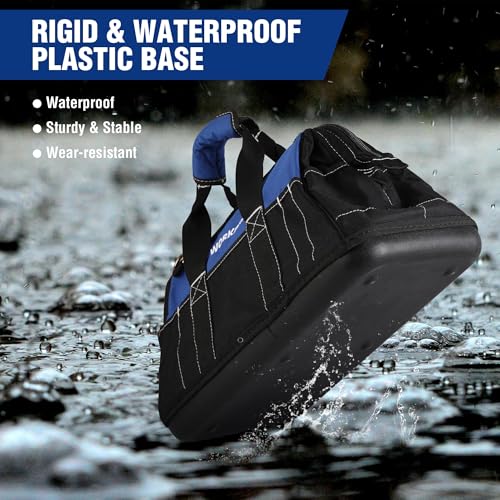WORKPRO 16-inch Wide Mouth Tool Bag with Water-Proof Molded Base | Multi-Pocket, Heavy Duty Cloth, Adjustable Shoulder Strap, Double-pull Zipper, Suitable for Workshops, Outdoor Projects