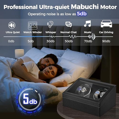 BEWISHOME Watch Winders for Automatic Watches, 4 Watch Winder | 6 Storage Case with Quiet Japanese Motor, Automatic Watch Winder Box Watch Rotator with Type-C Adapter, Carbon Fiber SYQ31C