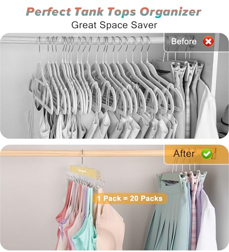 Tank Top Hanger, 2 Pack w/40 Hooks Bra Hanger for Closet Organizer | Premium Wood Space Saving Hanger, 360°Rotating Closet Organizers and Storage, Multi Hook Hanger for Dorm & Apartment