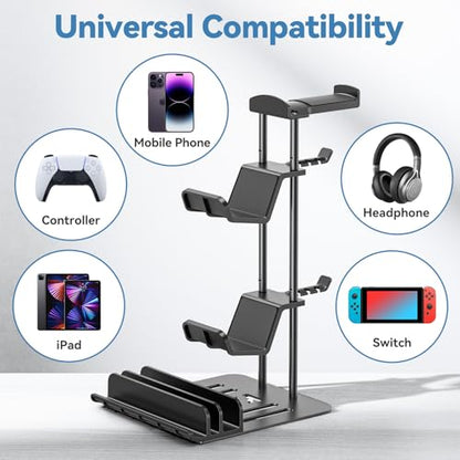 KDD Headphone Stand, Controller Holder & Headset Holder for Desk, Earphone Stand with Aluminum Supporting Bar, Universal Storage Organizer Headphones/Controller/Switch/Mobile Phone