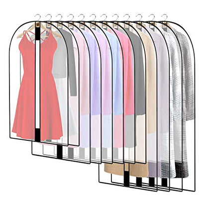 Pwsap 12 Pack Breathable Clothes Covers with Zip, Hanging Garment Covers Bags Dress Bag Covers Moth-Proof Mens Suit Storage Bag Dust Cover for Wardrobe Storage and Travel(Clear)