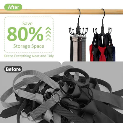 Belt Hanger, 2 Pack Rotatable Belt Organizer Rack for Closet Sturdy Max 48 Belts Storage with 16 Hooks, Hanging Space Saving Closet Organizers for Belts Holder, Black