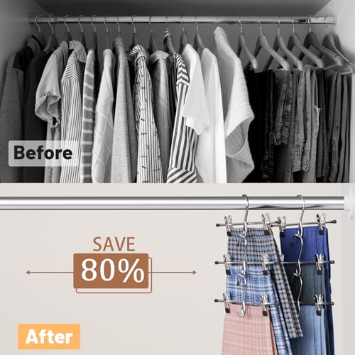 Pants Hangers Space Saving,Stackable Skirt Hangers with Clips, Hanging Closet Organizer and Storage,Clothes Hangers, College Dorm Essentials Apartment Essentials- 16 Pack