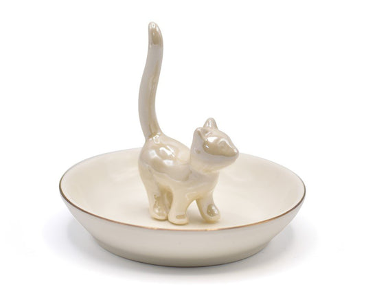 Cat Ring Holder Trinket Tray Ceramic Jewelry Dish... (Pearl White | Ceramic)