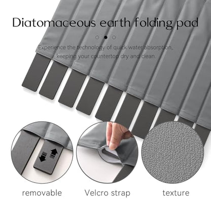 Large Stone Dish Drying Mat for Kitchen Counter 24x16 Inch - Super Absorbent Quick Dry Diatomaceous Earth with PU Leather, Foldable Space Saving Stone Bath Mats for bathroom