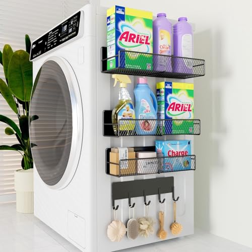 4 Pack Magnetic Shelves for Washing Machine, Heavy... (4 Count | Black | Metal)