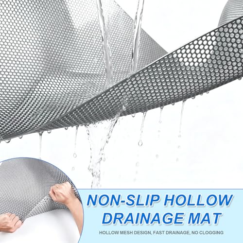 WochiTV Drainage Mat, 4mm PVC Hexagonal Non-Slip Pool Floor Mat, Anti-Fatigue Splash Matting for Swimming Pool, Patio, Garage, Bathroom, Kitchen - Heavy Duty Cuttable Roll, 3x4.9Ft Grey