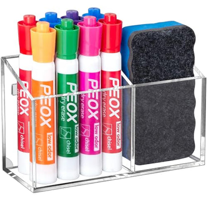 BEYGORM Magnetic Dry Erase Marker Holder for Whiteboard & Refrigerator | Non-slip Acrylic Pen Holder for Classroom, Fridge Magnet, Locker Organizer Accessories, Teacher & School Supplies(Clear)