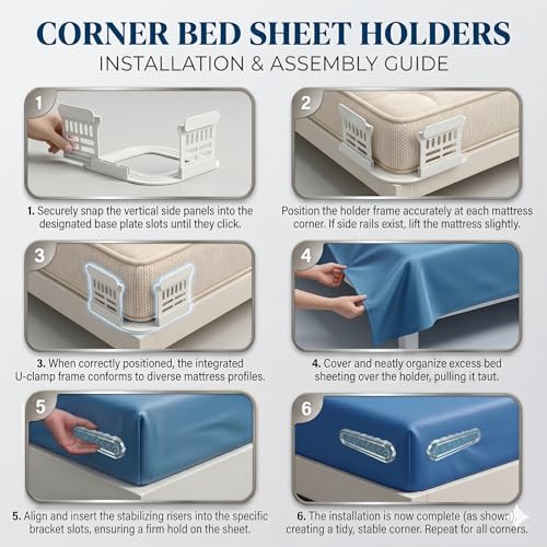 4 PCS Bed Sheet Holders for Corners, Non-Slip Mattress Clips | Universal Fit Fasteners, High Hardness Material, Firm & Tight Bedding Locks, Heavy Duty Grippers