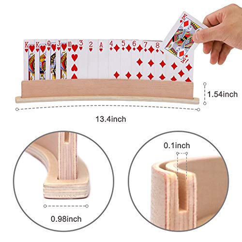 Wood Curved Playing Card Holder Racks Tray Set of 4 for Kids Seniors Adults - 13.4inch with Widen Base Stable Enough for for Bridge Canasta Foot and Hand