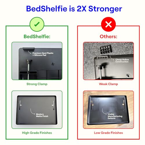 BedShelfie Bedside Shelf for Dorm Room - Cable Catch, Black | Bunk Bed & Top Bunk, College Dorm Room Essentials, Clip On Nightstand, Bed Side Table Tray, College Dorm Essentials