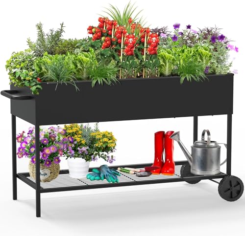 51＂Raised Garden Bed with Leg,Mobile Planter Box w... (Black | Metal)