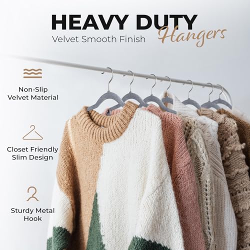 100 Pack Velvet Hanger for Shirt Pants Dresses Skirts Suits Jackets - Slim Space Saving Design - Standard Coat Hanger - Sturdy & Durable Design with Shoulder Grooves Hook