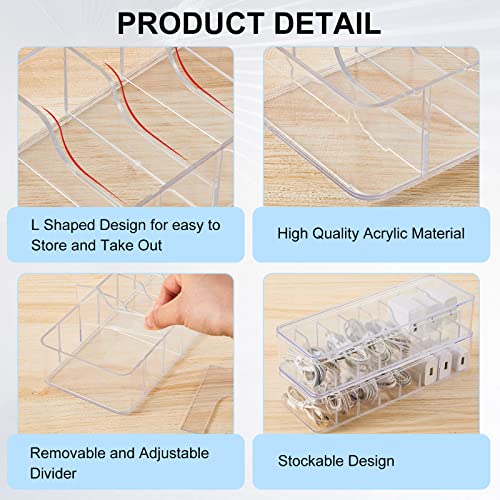 Tatuo 2 Pcs Cord Organizer for Drawer Desktop, Cable Organizer Box with 8 Compartments and Wire Ties, Plastic Charger Storage with Lid, Electronics Case for Home Office Accessories (Small,Clear)