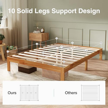 Novilla 12 Inch Wooden Queen Bed Frame, Platform Bed Frame Queen Size Without Headboard, Sturdy Wood Slat Support, No Box Spring Needed, Easy Assembly, Natural