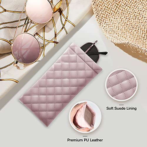 Squeeze Top Sunglass Pouch - Portable Sunglass Organizer Pouch Bags Soft PU Leather Glasses 2 Pack