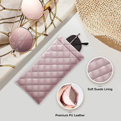 Squeeze Top Sunglass Pouch - Portable Sunglass Organizer Pouch Bags Soft PU Leather Glasses 2 Pack