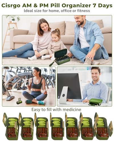 Travel Pill Organizer AM PM, Weekly Pill Case with Portable Zippered Pouch & Wrist Strap, 7 Day 14 Compartments Medicine Box for Vitamins, Supplements, BPA-Free, Gift for Women & Seniors