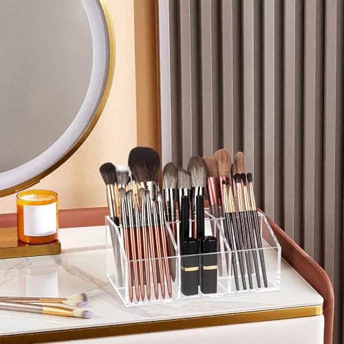 Clear Makeup Brush Holder Organizer Acrylic 6-Slots Cosmetic Brushes Storage Organizer for Vanity Countertop