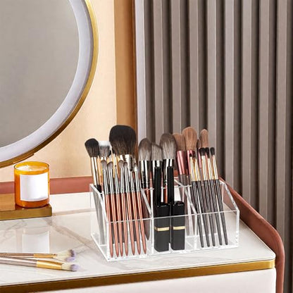 Clear Makeup Brush Holder Organizer Acrylic 6-Slots Cosmetic Brushes Storage Organizer for Vanity Countertop