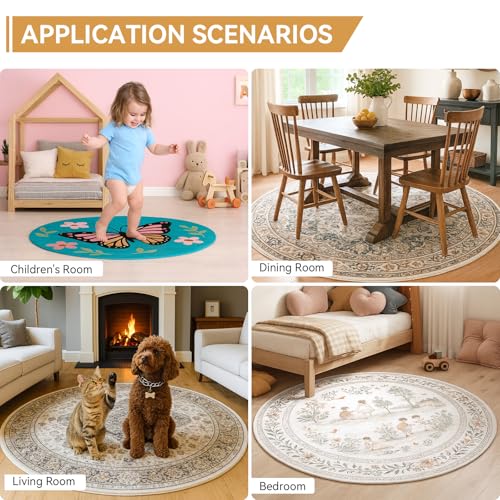 Deep Dream Dual Surface 8' Round Rug Pad, Waterproof 1/4" Thick Felt + Rubber Backing, Non Slip Round Carpet Gripper for Area Rugs, Protective Cushioned Pads for All Floors