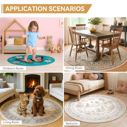 Deep Dream Dual Surface 8' Round Rug Pad, Waterproof 1/4" Thick Felt + Rubber Backing, Non Slip Round Carpet Gripper for Area Rugs, Protective Cushioned Pads for All Floors