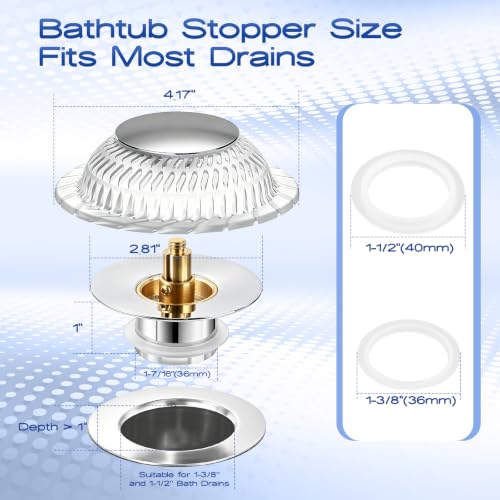 Bathtub Drain Stopper,Pop-up Tub Stopper & Strainer,Hair Catcher | Shower Drain Strainer,Tub Stopper for Bathtub Plug for Tip-Toe/Trip Lever/Lift & Turn Tub Drains