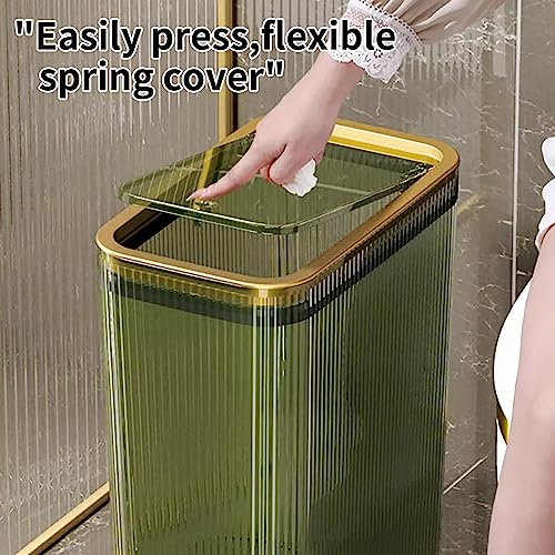 Transparent Trash Can, Bathroom Trash Cans with Lids, 2.6 Gallon Garbage Can for Bedroom, Office, Plastic Slim Waste Basket with Press Top Lid, 10L Clear Trash Bin for Home, Kitchen (Green)