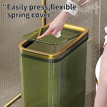 Transparent Trash Can, Bathroom Trash Cans with Lids, 2.6 Gallon Garbage Can for Bedroom, Office, Plastic Slim Waste Basket with Press Top Lid, 10L Clear Trash Bin for Home, Kitchen (Green)