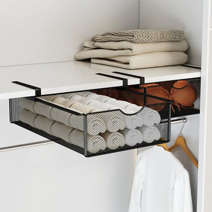2 Pack Underwear Sock Drawer Organizer Set, Pull-Out Storage Baskets for Bra & Clothing, Closet & Dorm Room Organization Essentials(Black)