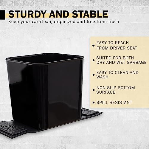 Car Trash Can for Vehicles Leakproof Compact Garbage Bin w/Stability Flap, Anti-Slip Base, Portable Trash Holder for Cars, Trucks, SUVs, Minivans (Black, Large)