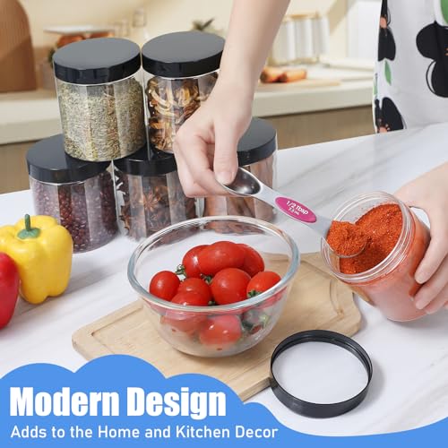 Plastic Jars with Lids, 16 oz Plastic Containers with Lids Clear Airtight Container Storage Jar Mason Jars for Dry Food Peanut Butter Honey Jam Cosmetics, Pack of 16 (16 PCS Black Lids)
