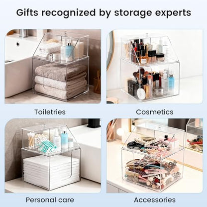 Disposable Face Towel Storage Box Compatible with Clean Skin Club XL, 3-in-1 Detachable 2-Layer for Cleaning Accessories, Face Towel Holder for Bathroom, Vanity Makeup, Holds 50, Clear Acrylic