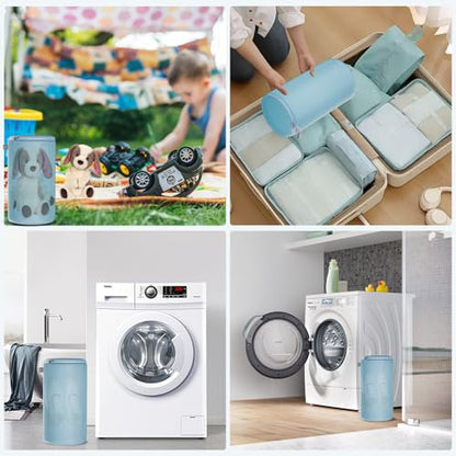 Shoe Washing Machine Bag, Laundry Bag for Sneaker, Blue, 8x15, 2Pcs | Shoe Washing Bag for Footwear, Trainers, Tennis, Slippers, Building Blocks, Sandwish Mesh, Travel, Divided, Prevent Tangling