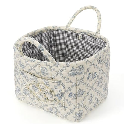 Floral Fabric Storage Basket Car Interior Storage Basket Underwear Sundries Laundry Baskets Supplies Home Organizer Bag (blue 2)
