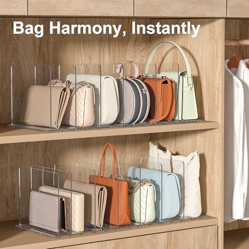Bag & Purse Organizer for Closet: Adjustable Clear Dividers | Plastic Clutch for Closet Organizers Handbag Storage - Keep Carteras & Pocketbook Upright