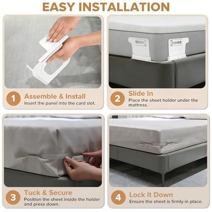 No-Lift Bed Sheet Holders for Thick Mattresses, 8PcsTriangle Sheet Straps Keep Sheets in Place All Night, Upgraded Mattress Clips with Fabric-Safe Grippers, Fitted Sheet Fasteners