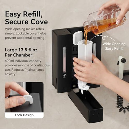 Shampoo and Conditioner Dispenser - Wall-Mounted 3-Chamber Shower Soap Dispenser, No-Drill, 1200ML Capacity, for Bathroom & Hotel