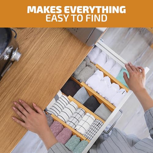 4-Pack Drawer Dividers 2.6-Inch High Dresser Drawer Organizer 16 to 22 Inch | Bamboo, Spring Loaded, No Tools Needed, Fits Wide Drawers for Socks, Clothes, Utensils, Bedroom, Bathroom, Kitchen, Office