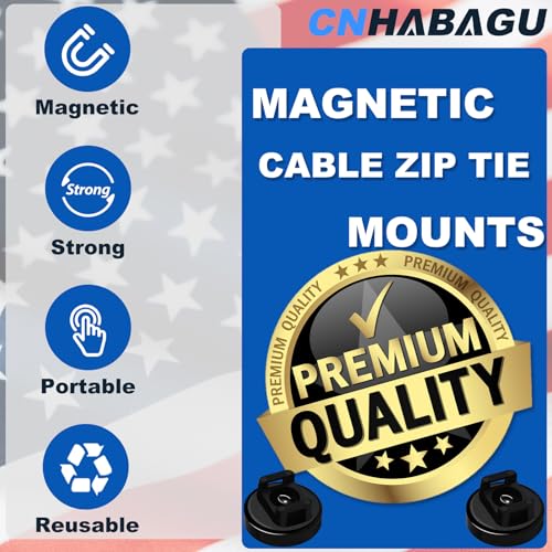 Magnet Zip Tie Mount Magnetic Zip Ties Mount 25LBS Strong Multipurpose Wire Cable Holder Mount Wire Clips Management for Home Office Marine Electrical Wiring (Black, 24 Piece)