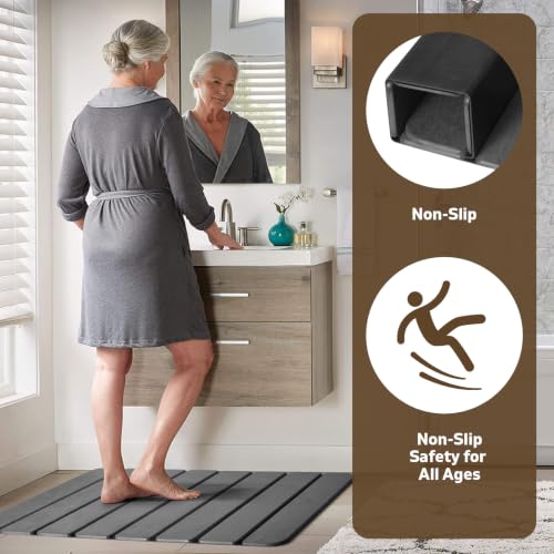 Large Foldable Stone Bath Mat, 2 Pcs Super Absorbent Diatomaceous Earth Mat with Non-Slip Base, Quick Drying Floor Mat for Bathroom Kitchen Counter (28" x 16", Grey)