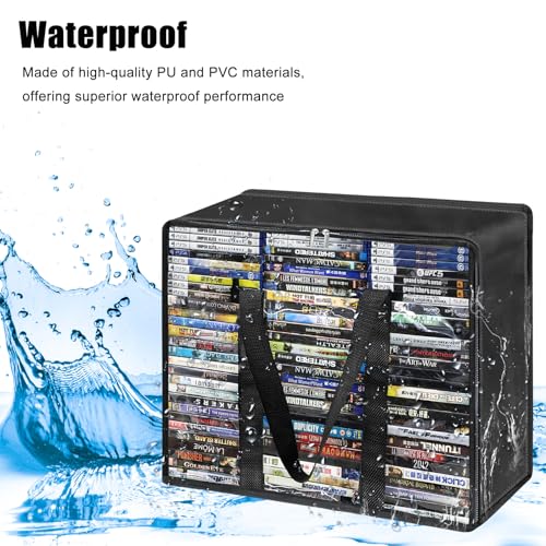 DVD Storage Bags 2 Pack, Clear Media Organizer Holds 140 DVDs&& Blu ray && Video Game, Plastic Holder with Reinforced Handles for Quilt, Pillow & Clothing