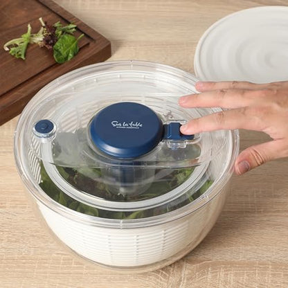 Sur La Table Kitchen Essential 6.3 Qt Salad Spinner, Fruit Wahser, Fruit Washing Bowl with Strainer, Vegertable Cleaner, Salad Cleaner, Lettuce Washer - Navy Blue