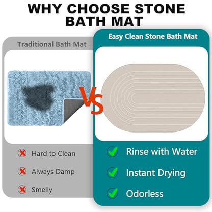 Elfcool Stone Bath Mat Diatomaceous Earth Shower Mat Non Slip Quick Dry Bath Stone Mat Super Absorbent Bathroom Floor Mat for Bathroom Kitchen Counter (Off White)