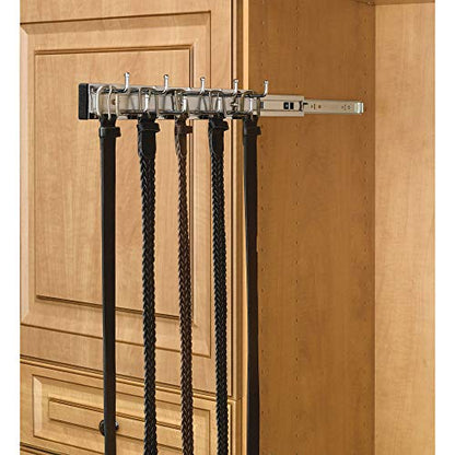Rev-A-Shelf BRC-14CR 14-Inch Wall Mounted Pullout Closet Belt and Scarf Organization Rack Accessories Holder Hanger with 9 Hooks, Chrome (2 Pack)