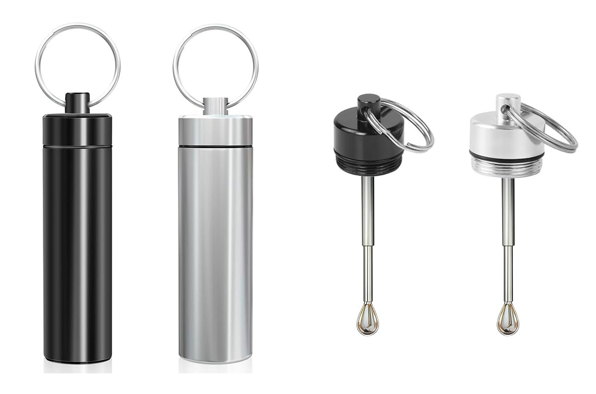 Portable Keychain Spice Jar with Adjustable Spoon,... (Black, Silver)